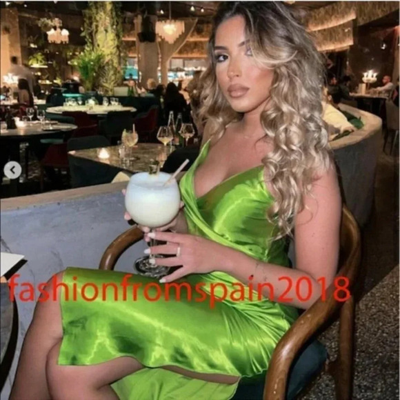 Zara Silky Satin Effect Surplus Midi Dress  Bright Green Blogger Fav Sz Small - Picture 4 of 12